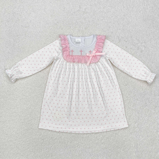 Pink polka embroidery Girls pink dress
