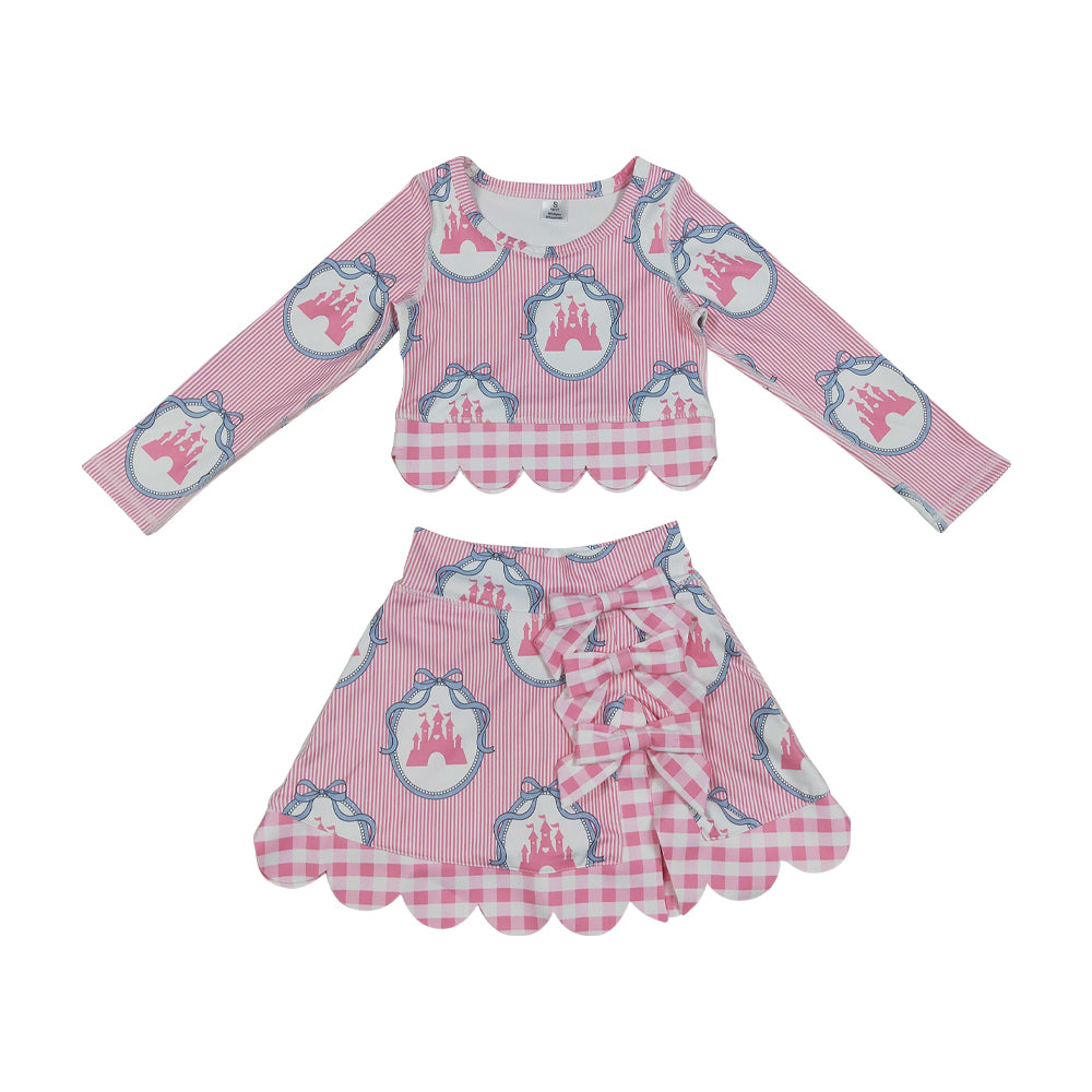 Athletic Pink Scalloped With Bow Skort Outfits GLD1601
