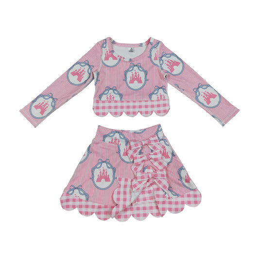 Athletic Pink Scalloped With Bow Skort Outfits GLD1601