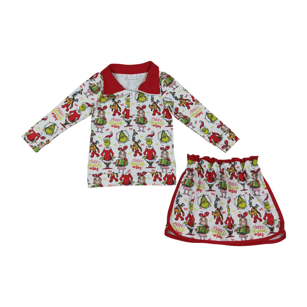 Christmas Red Long sleeve Girls Skort Outfits GLD1608