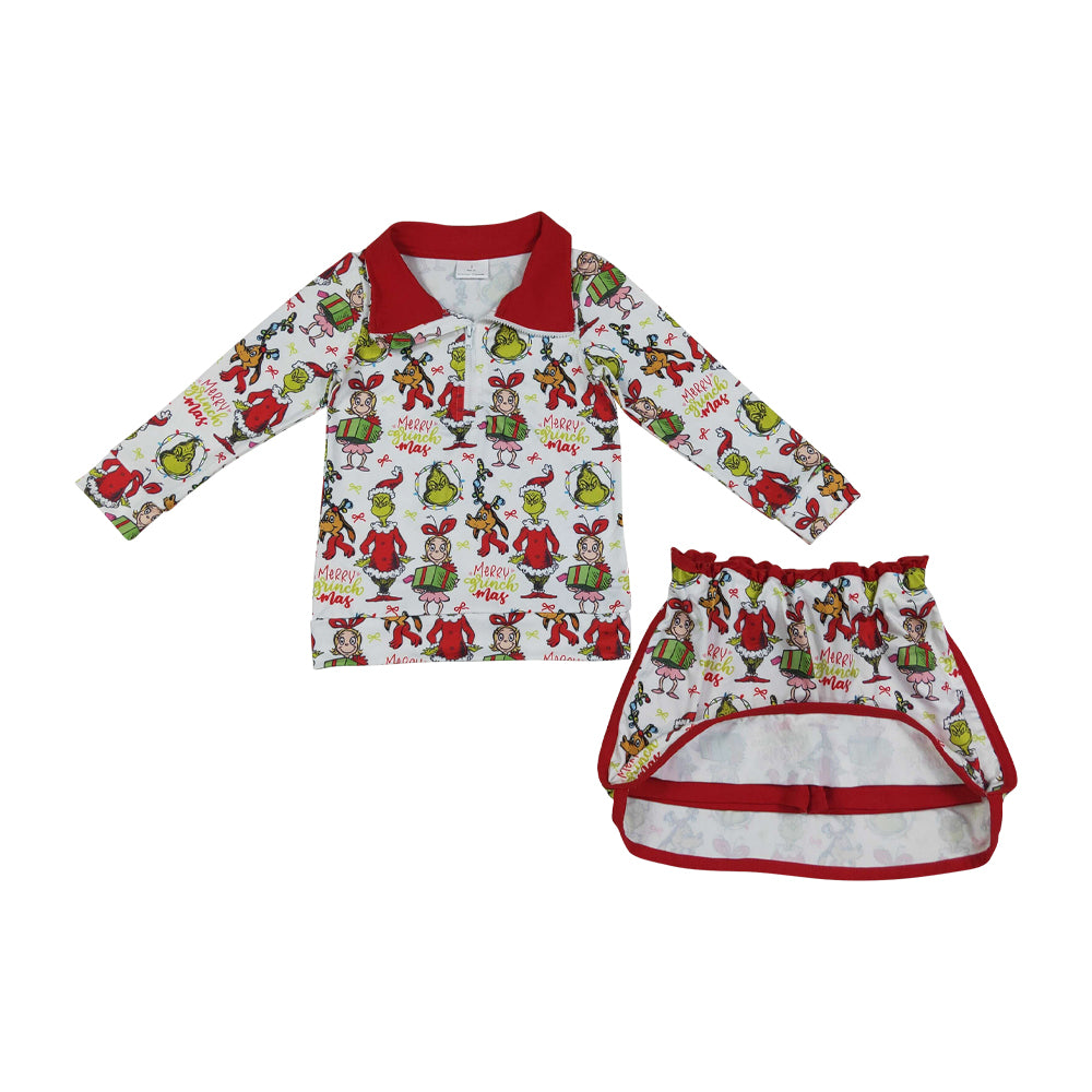 Christmas Red Long sleeve Girls Skort Outfits GLD1608