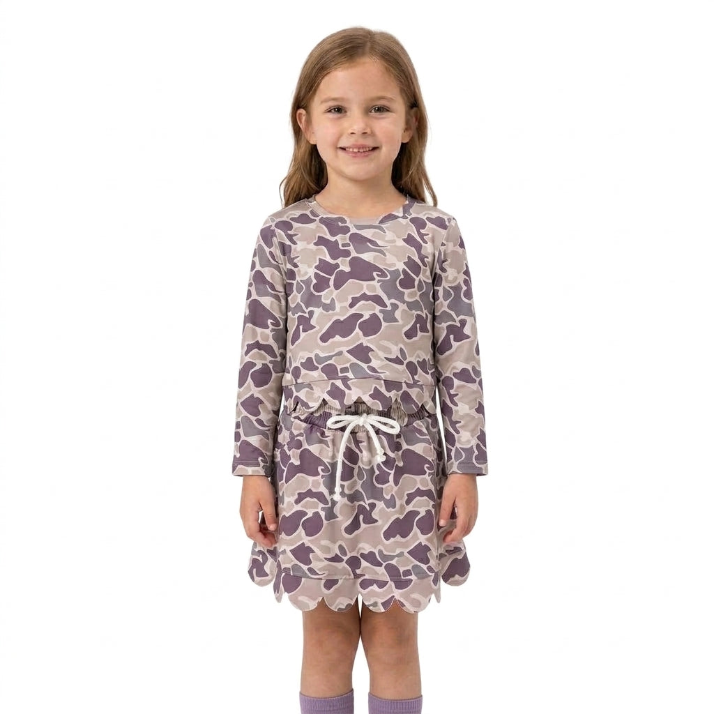 GLD1614 Hunting Camo Scallop Edge Yoga Girls Skorts Set