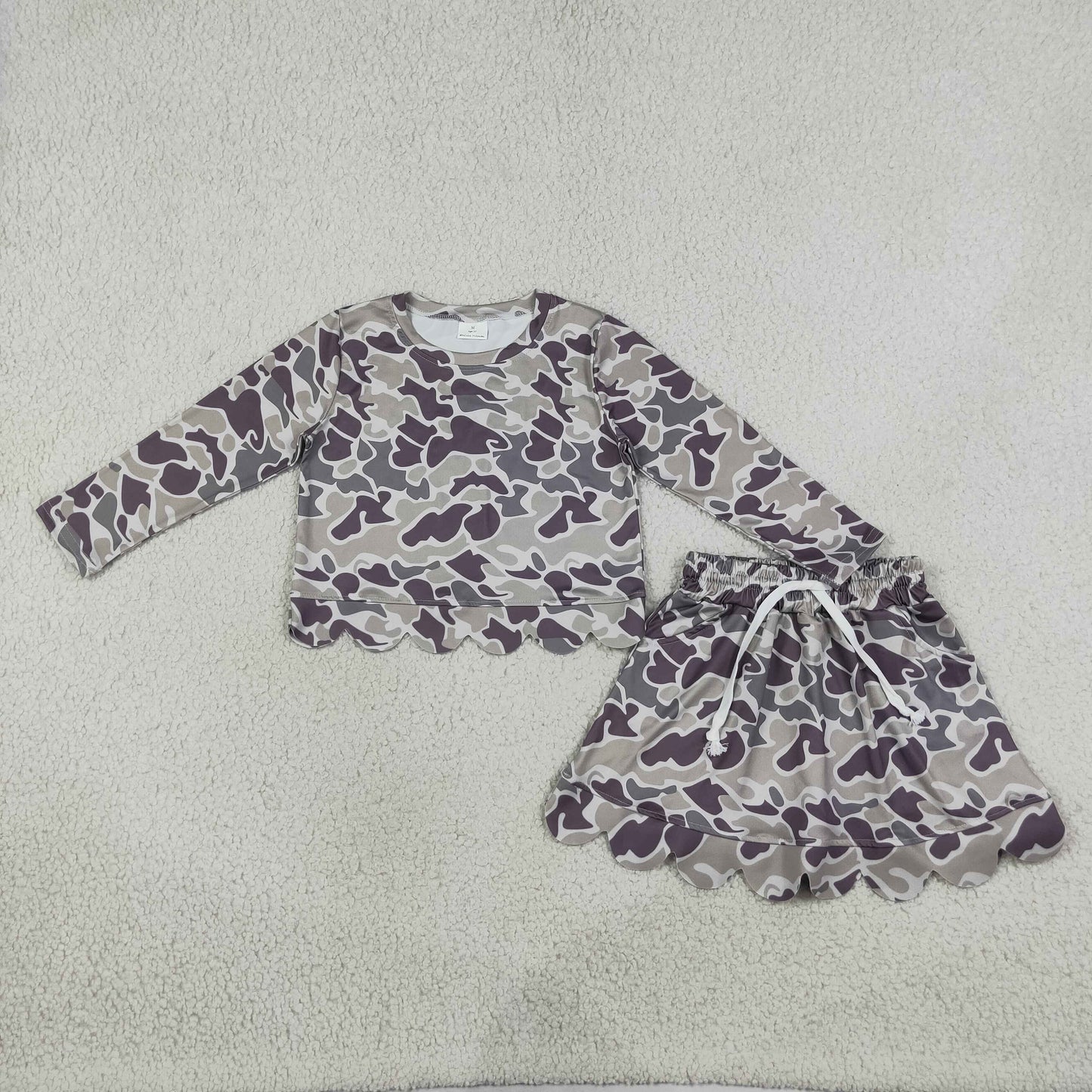GLD1614 Hunting Camo Scallop Edge Yoga Girls Skorts Set