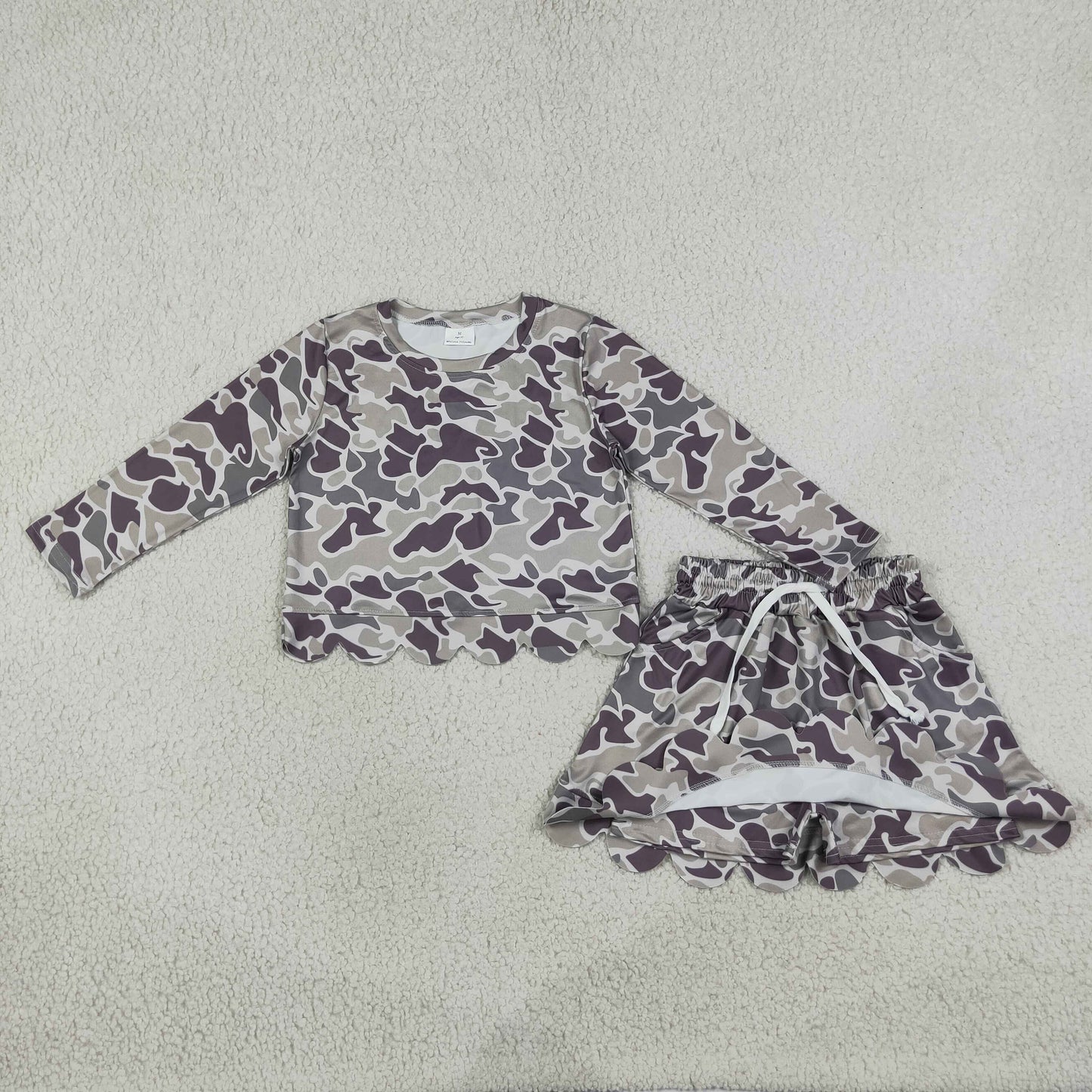 GLD1614 Hunting Camo Scallop Edge Yoga Girls Skorts Set