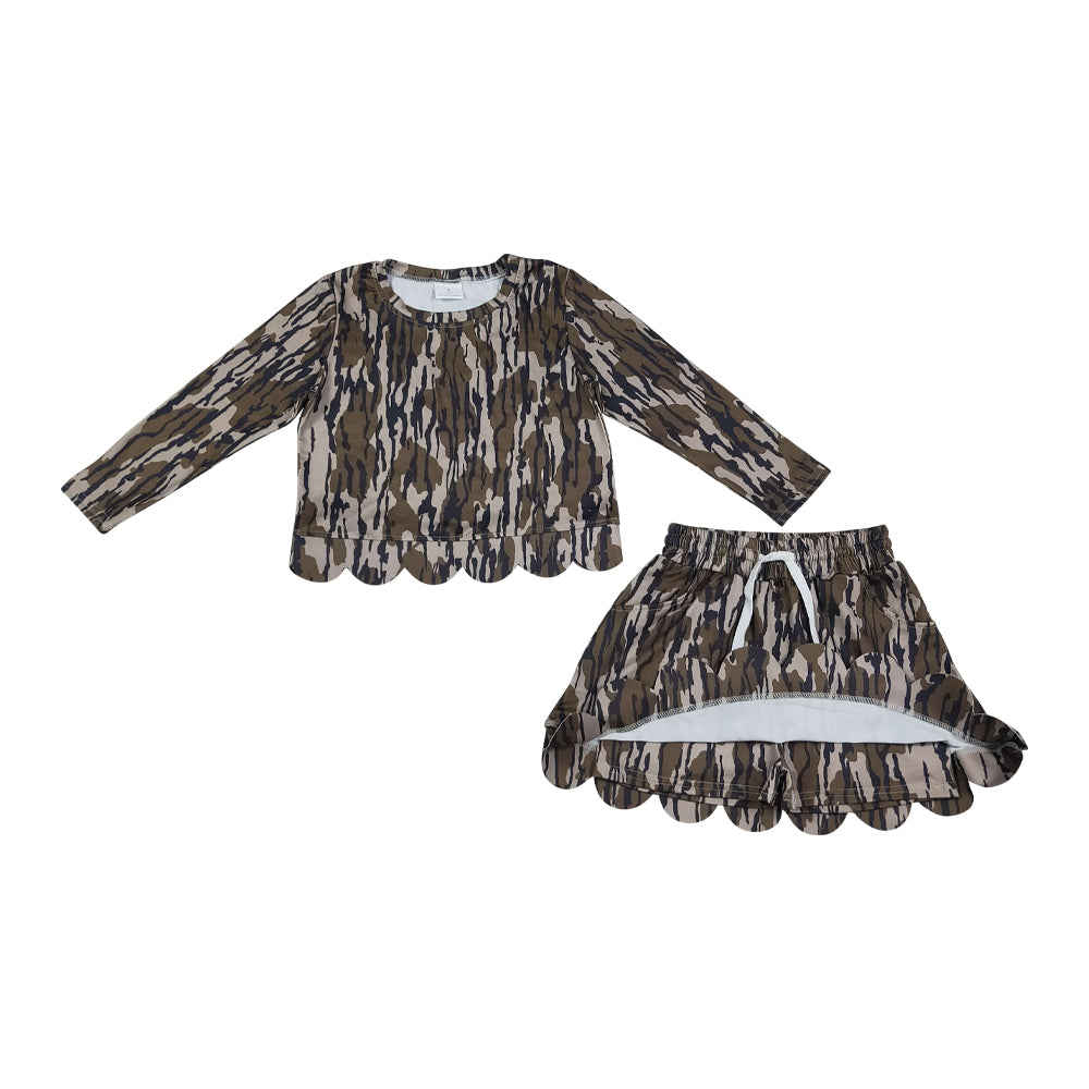 Camo scalloped edges long Sleeve Girls Set GLD1615