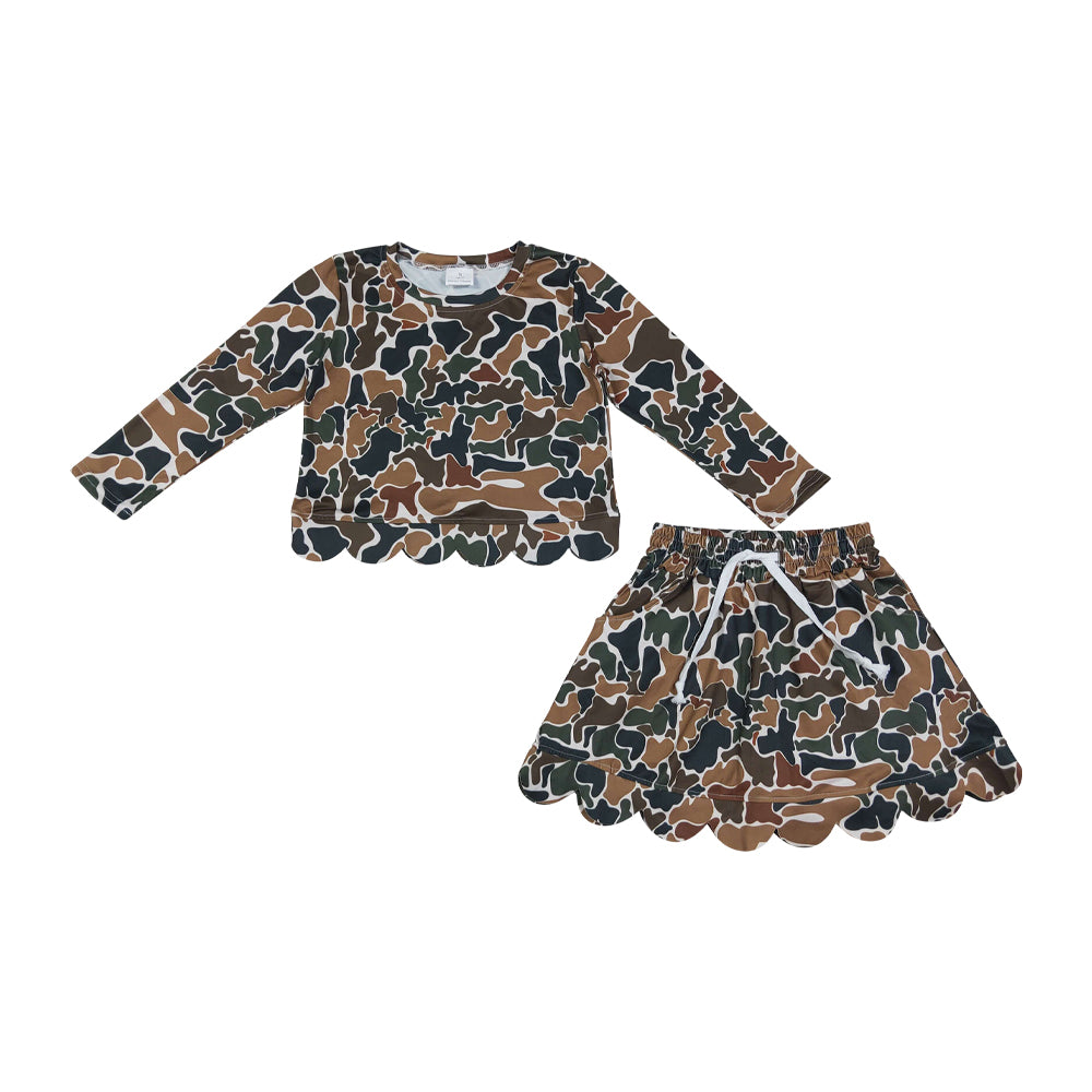 Camo scalloped edges long Sleeve Girls Set GLD1617(
