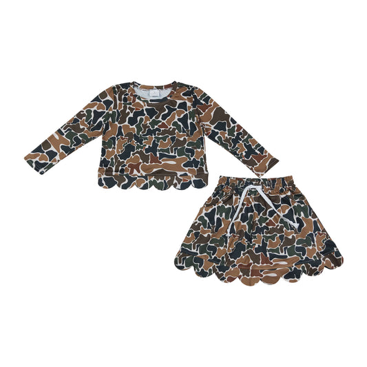 Camo scalloped edges long Sleeve Girls Set GLD1617(