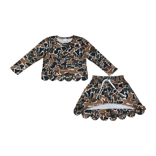 Camo scalloped edges long Sleeve Girls Set GLD1617(
