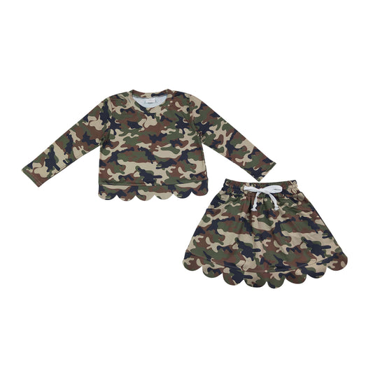 Camo scalloped edges long Sleeve Girls Set GLD1620