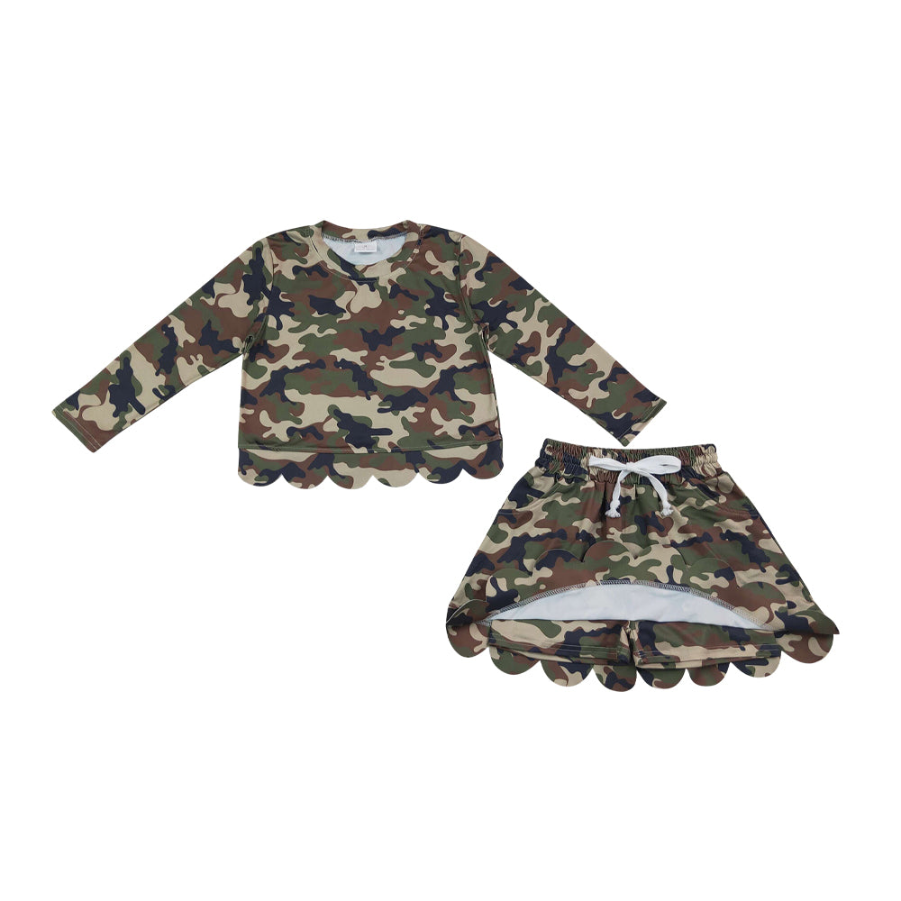 Camo scalloped edges long Sleeve Girls Set GLD1620