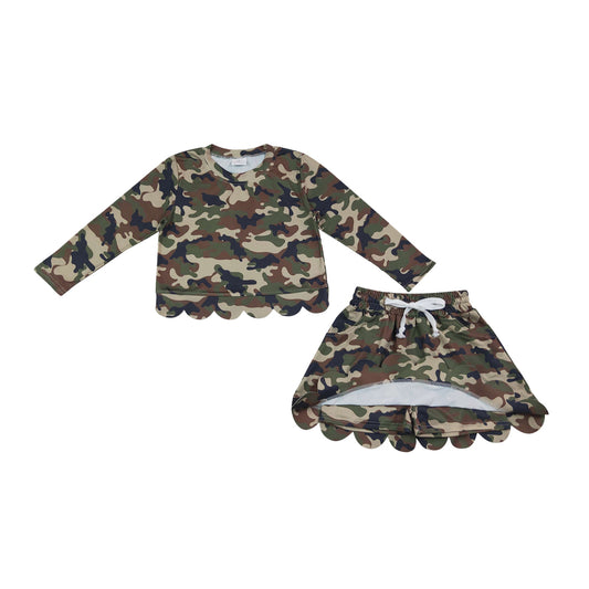 Camo scalloped edges long Sleeve Girls Set GLD1620