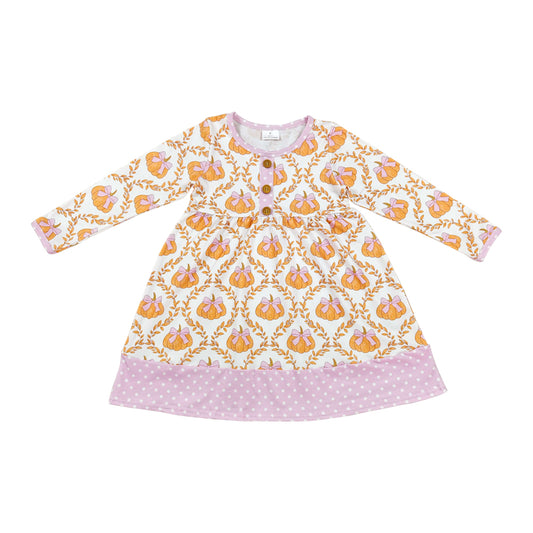 Halloween Pumpkin Long Sleeve Girls Dress GLD1627