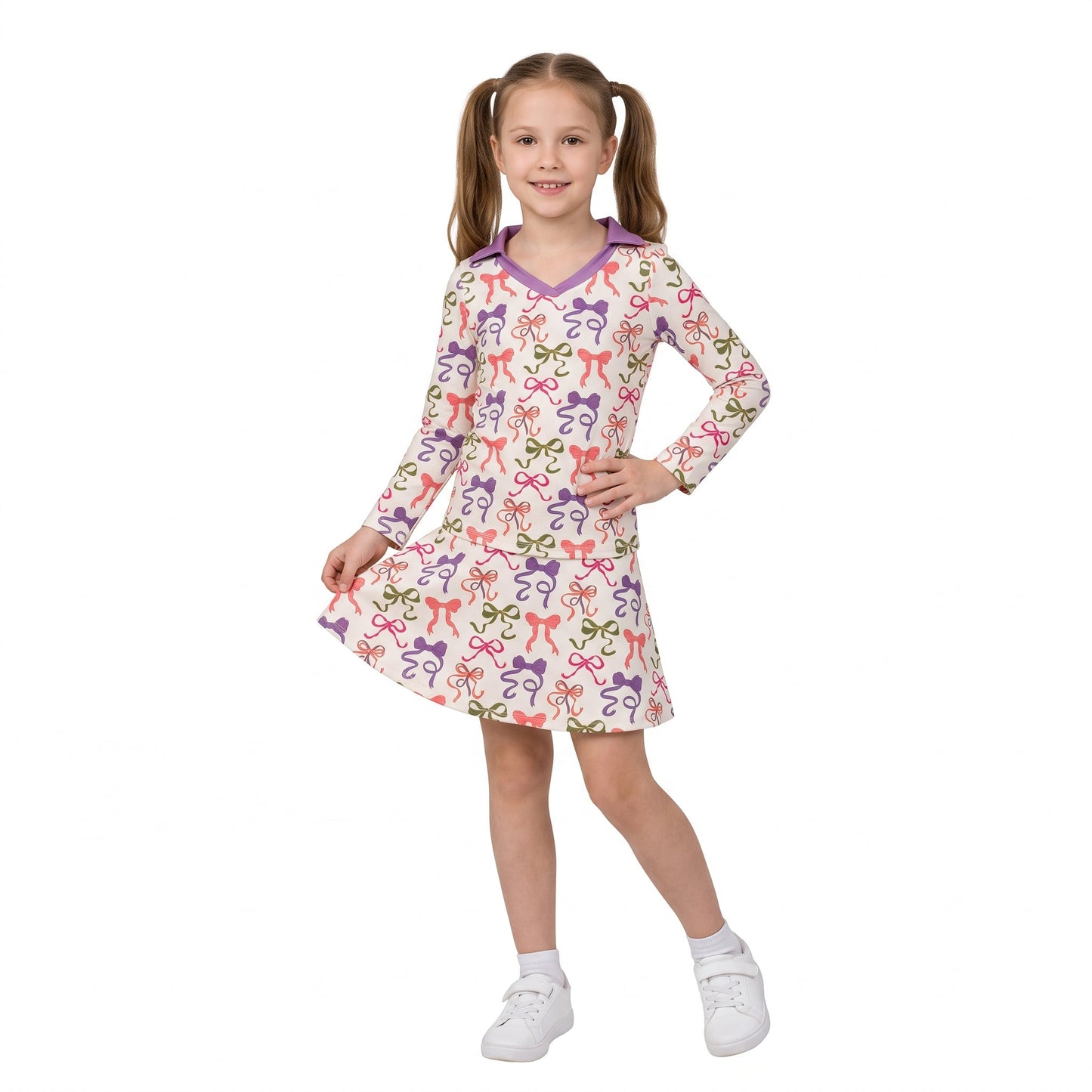 GLD1632 Bows Purple Yoga Girls Skorts Set