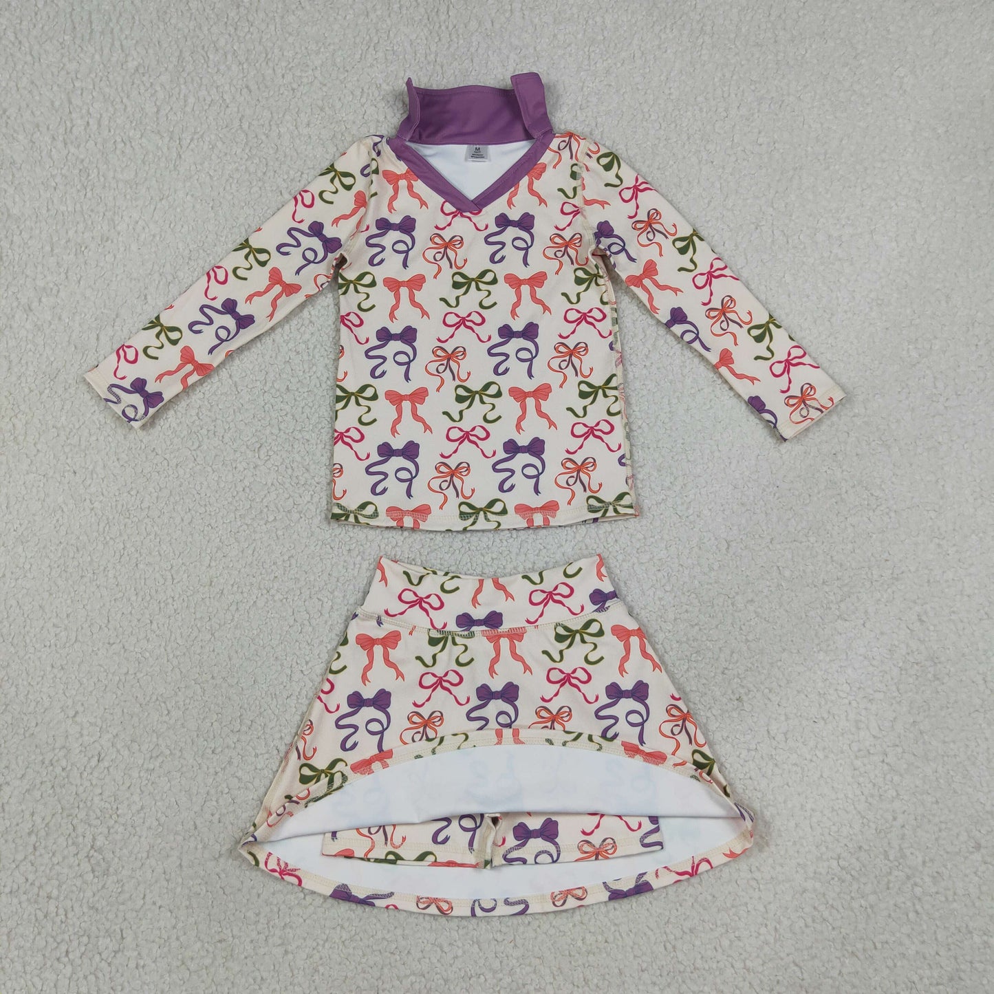 GLD1632 Bows Purple Yoga Girls Skorts Set