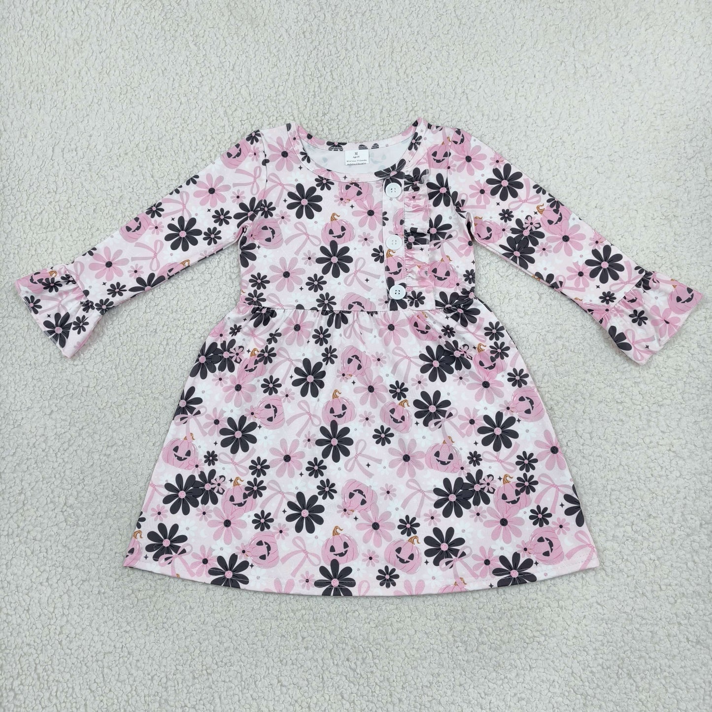 GLD1637 Halloween Pumpkin Flower Bows Girl's Dress