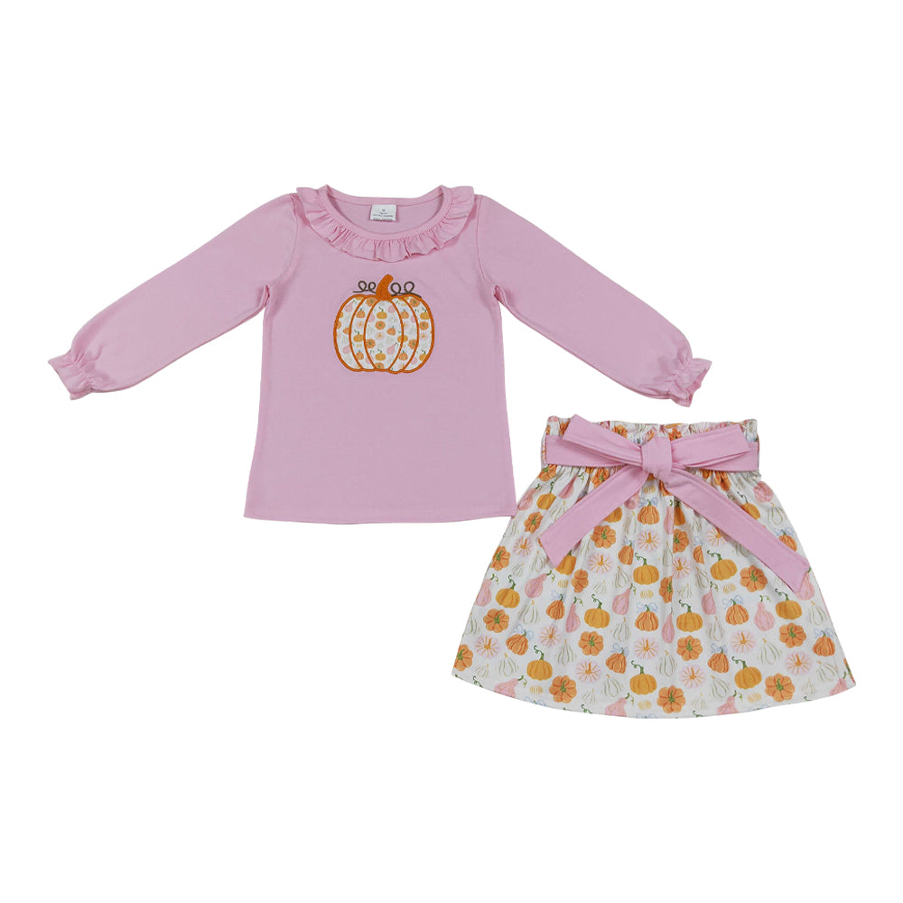 Halloween embroidery Pumpkin Skort Girls Set GLD1641