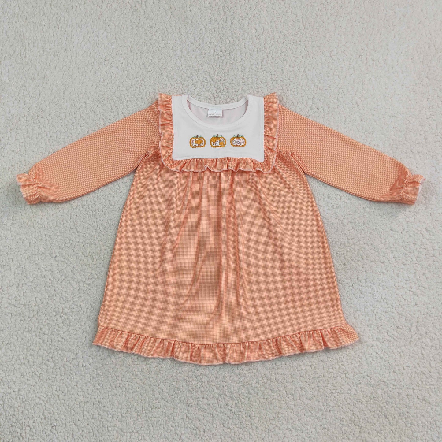 GLD1645 Embroidery Pumpkin Orange Ruffles Girl's Dress