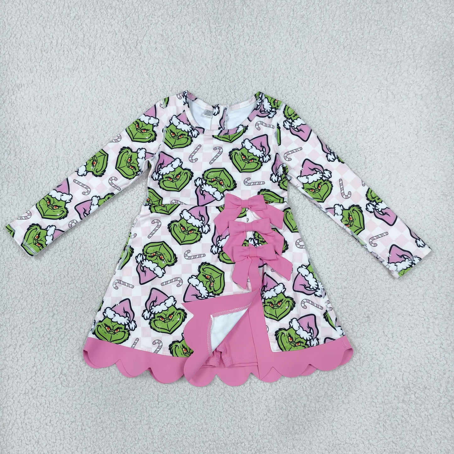 GLD1651 Christmas Green Animals Yoga Scallop Edge Girl's Dress