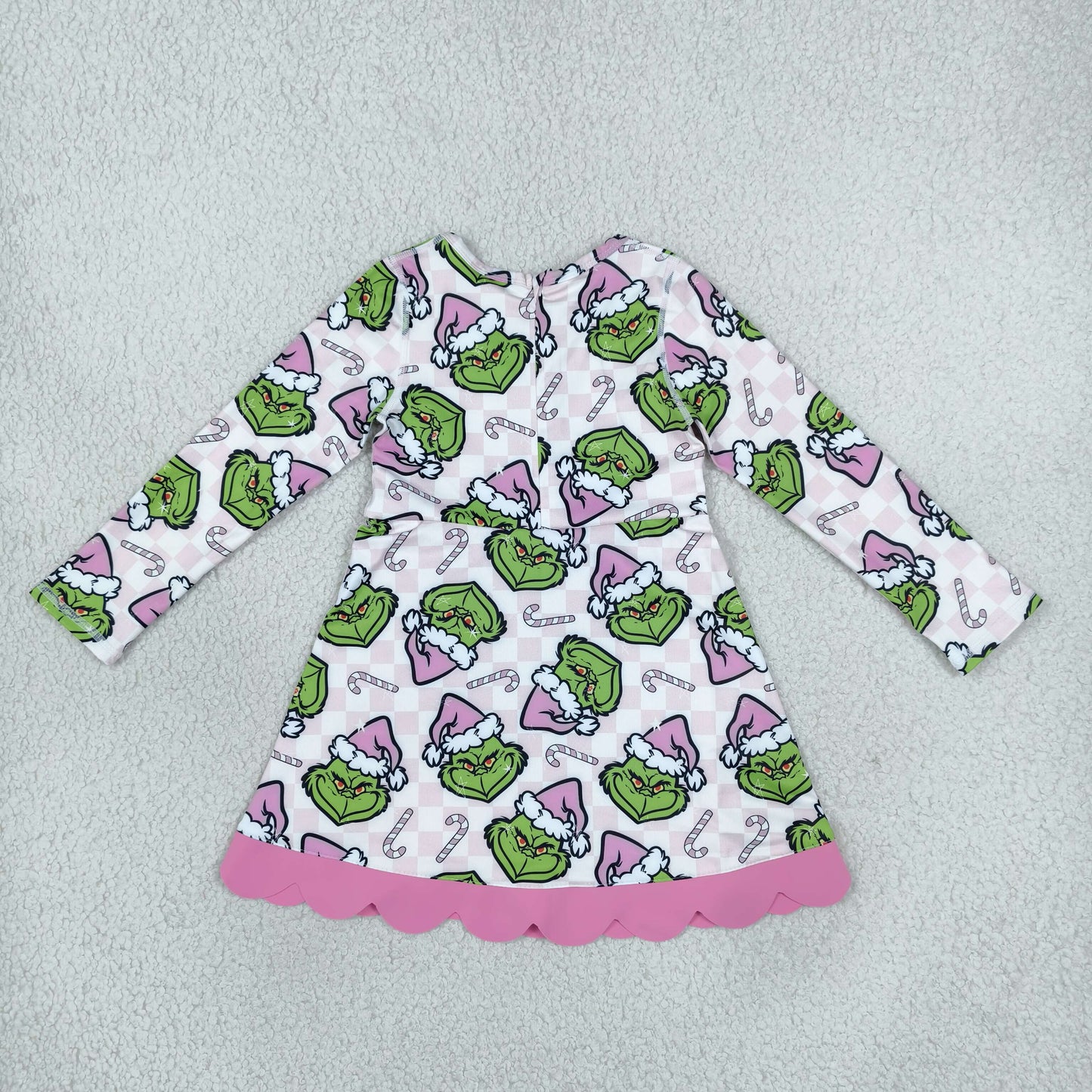 GLD1651 Christmas Green Animals Yoga Scallop Edge Girl's Dress