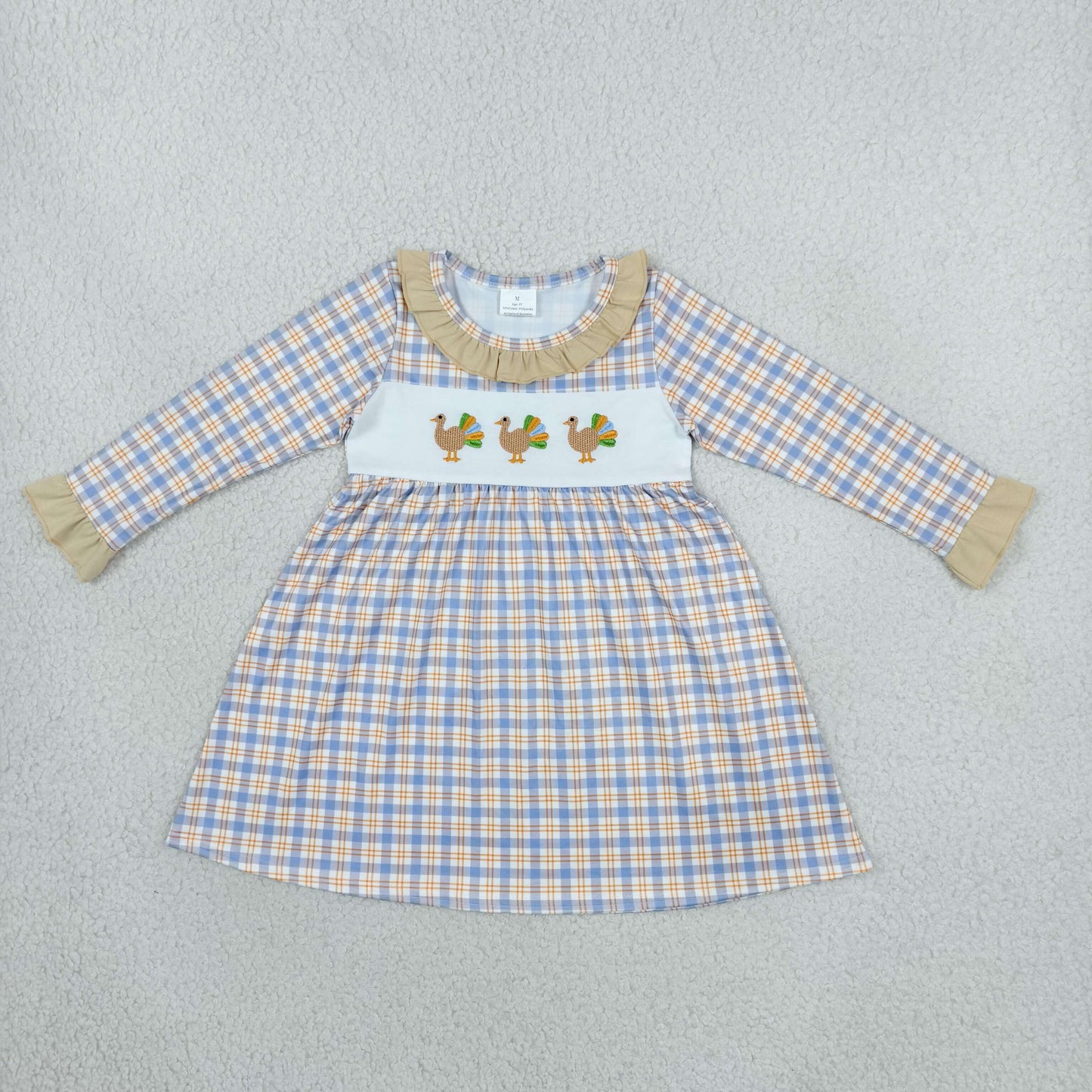 GLD1667 Smocked Thanksgiving Day Turkey Plaid Girl's Dress
