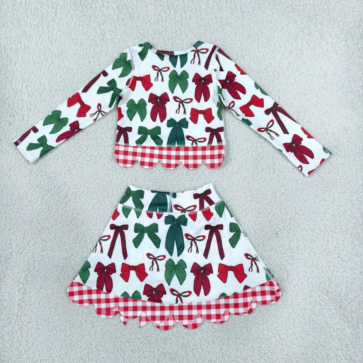 GLD1677 Christmas Bows Scallop Edge Yoga Girls Skorts Set
