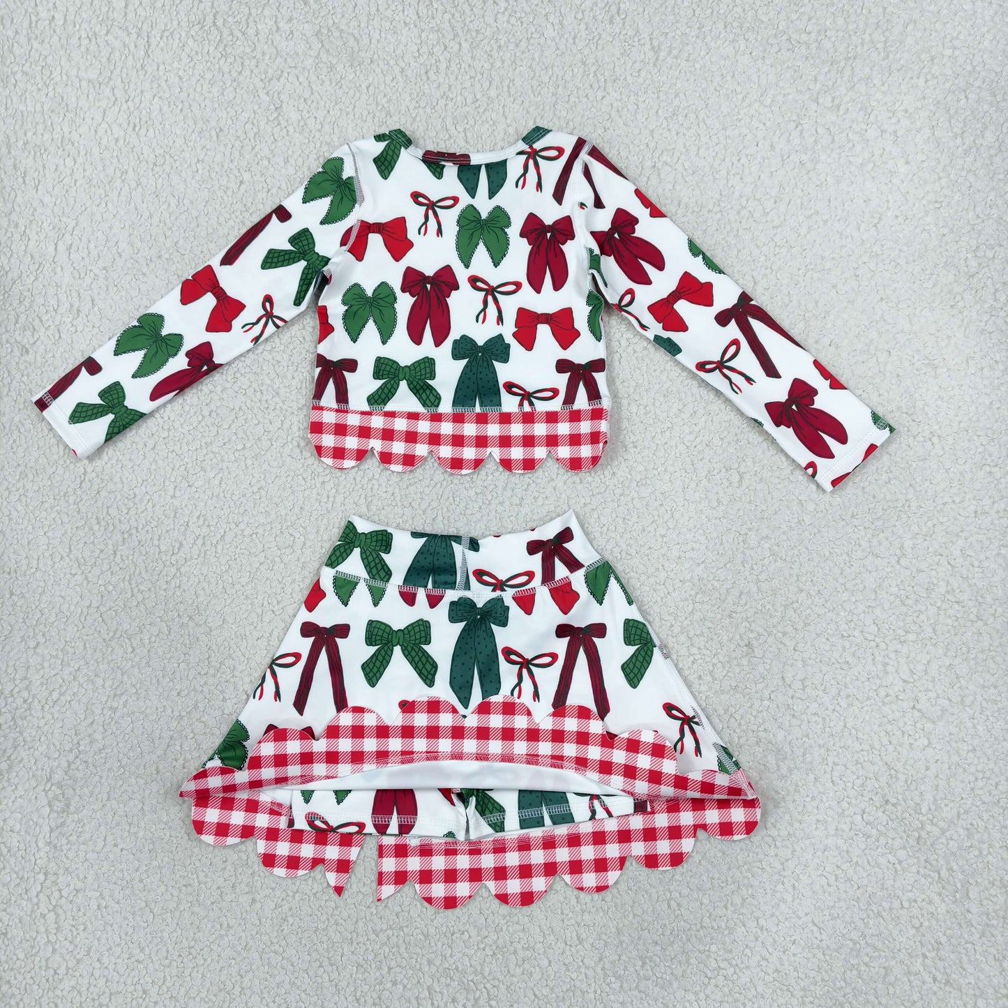 GLD1677 Christmas Bows Scallop Edge Yoga Girls Skorts Set