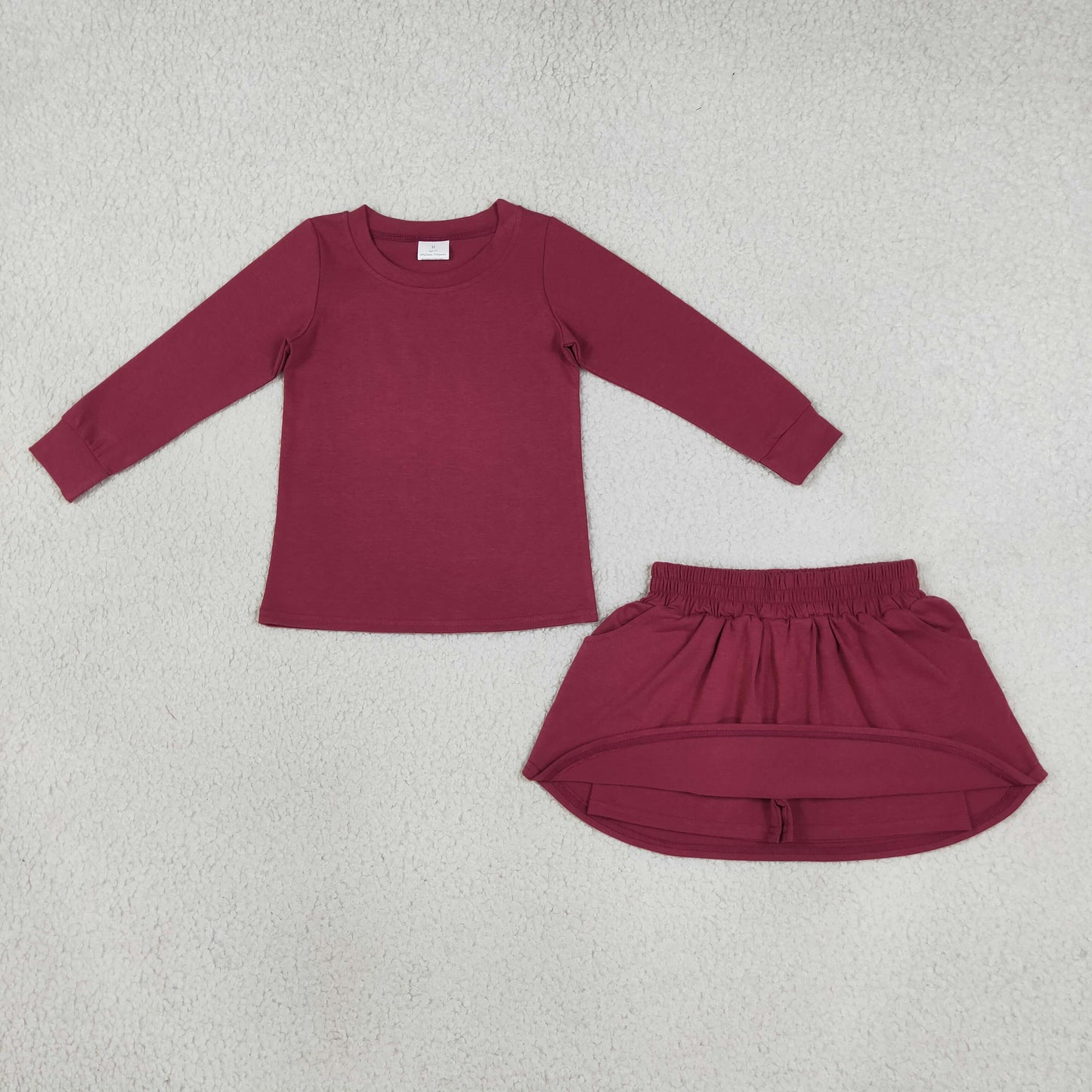 GLD1697 Solid Burgundy Girls Skorts Set