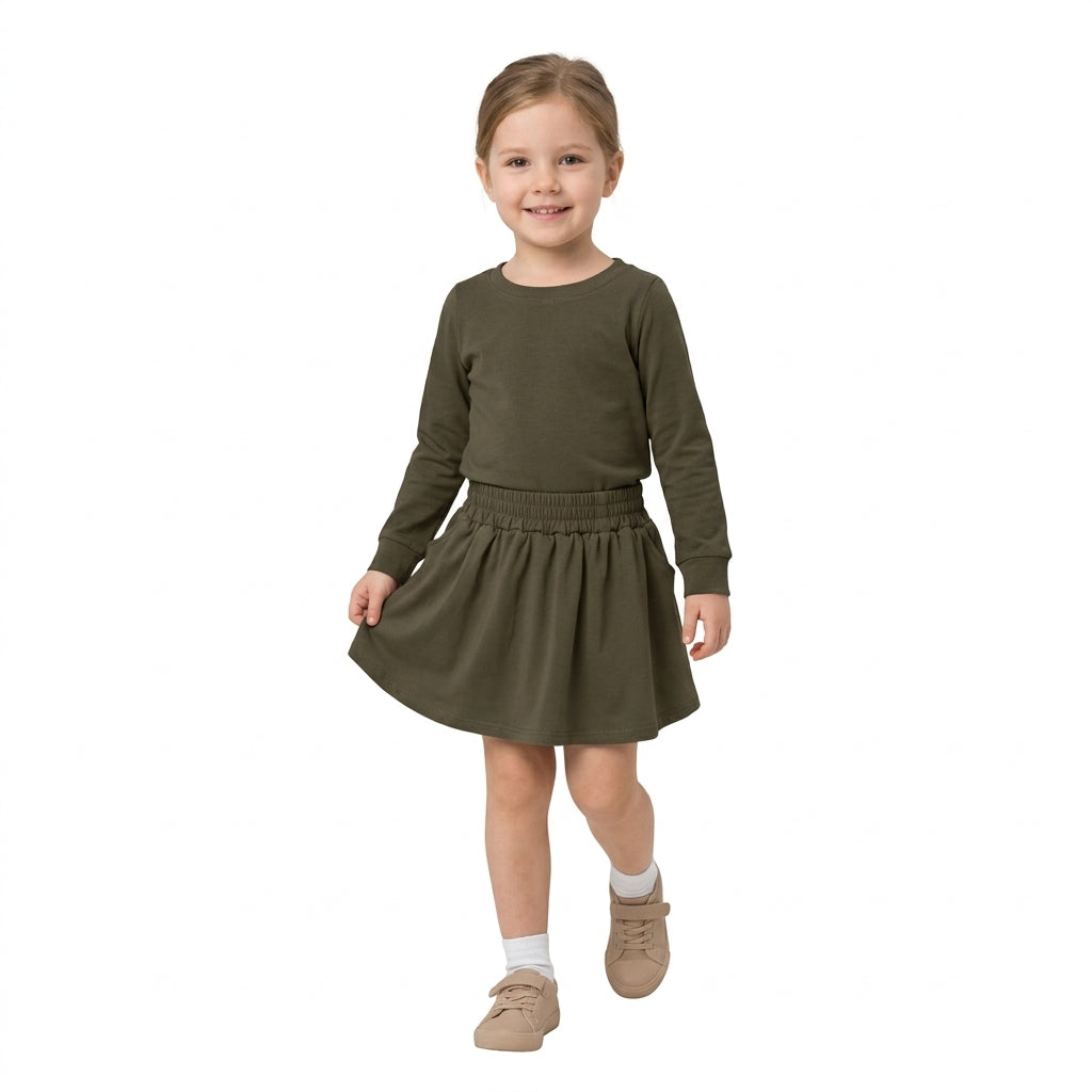 GLD1698 Solid Olive Brown Girls Skorts Set