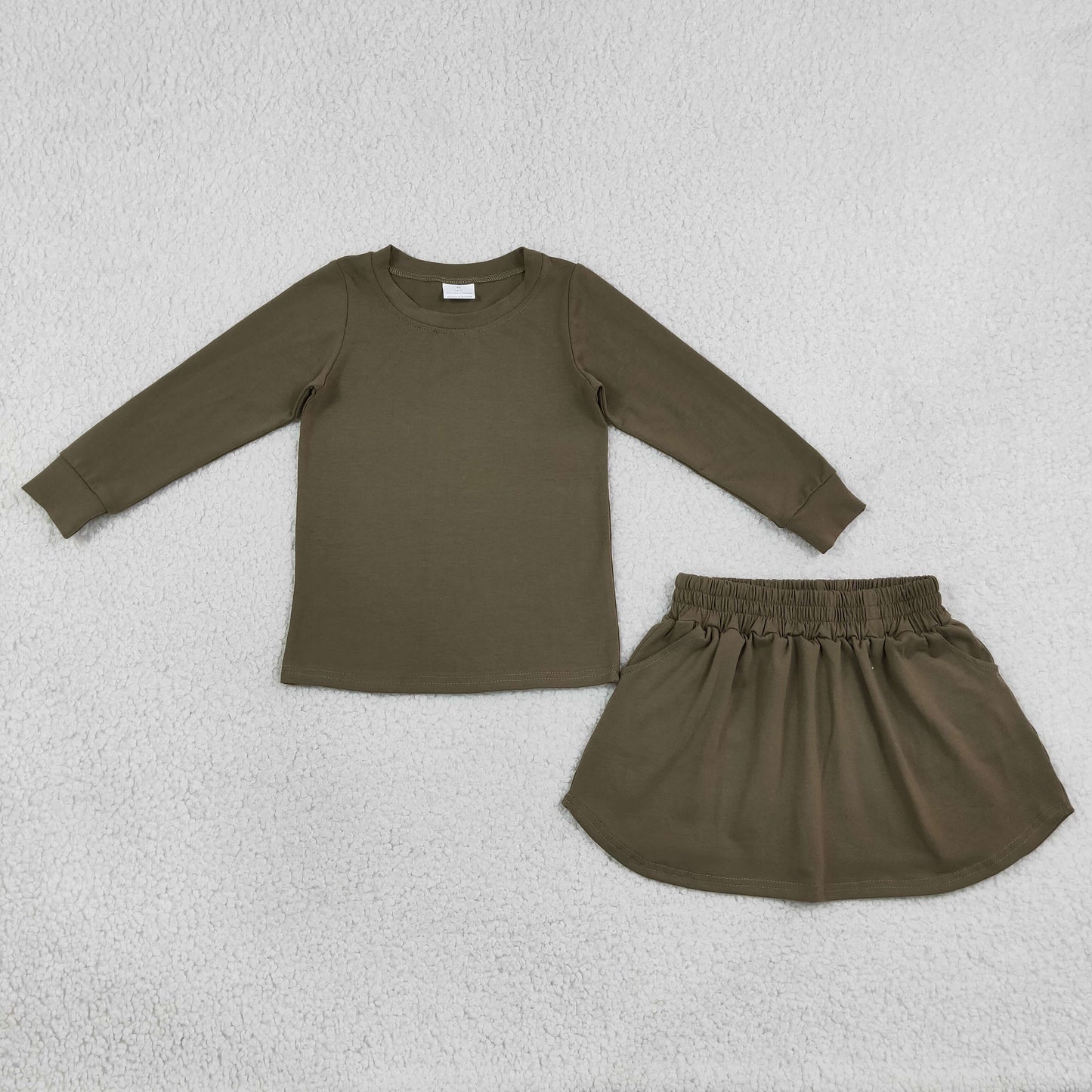 GLD1698 Solid Olive Brown Girls Skorts Set