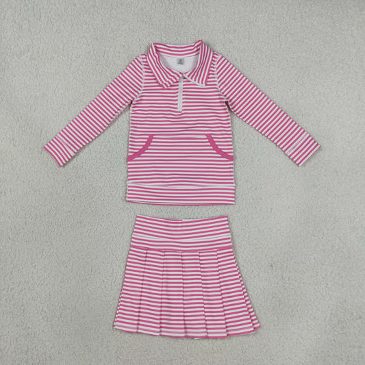 GLD1699 Pink Stripe Pleated Yoga Girls Skorts Set