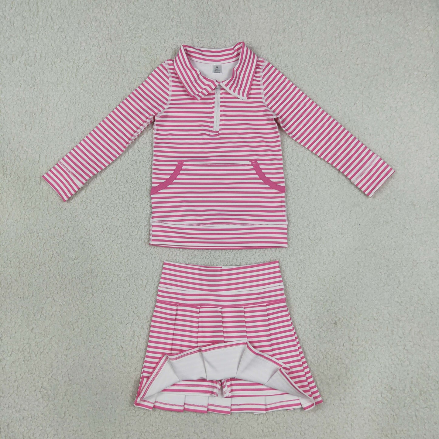 GLD1699 Pink Stripe Pleated Yoga Girls Skorts Set