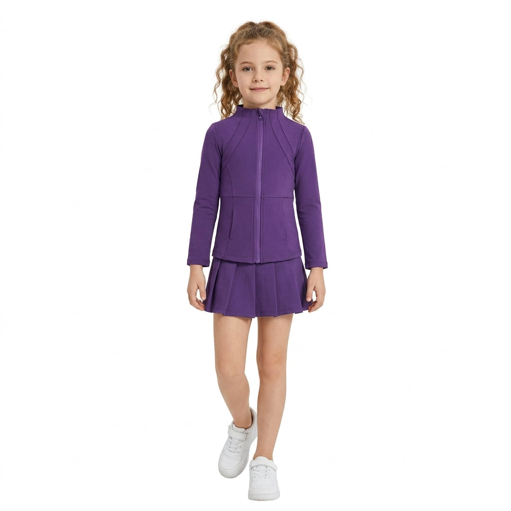 GLD1704 Purple Pleated Yoga Girls Skorts Set