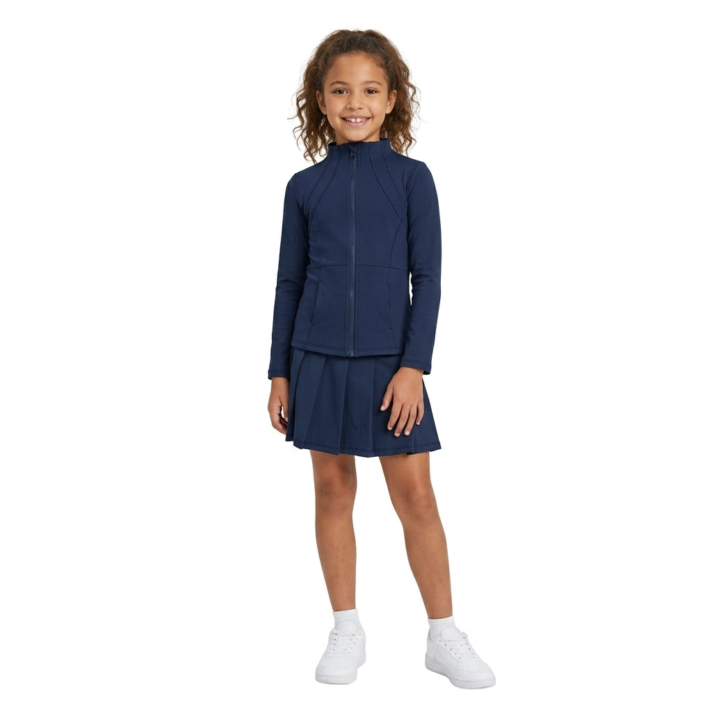 GLD1705 Navy Blue Pleated Yoga Girls Skorts Set