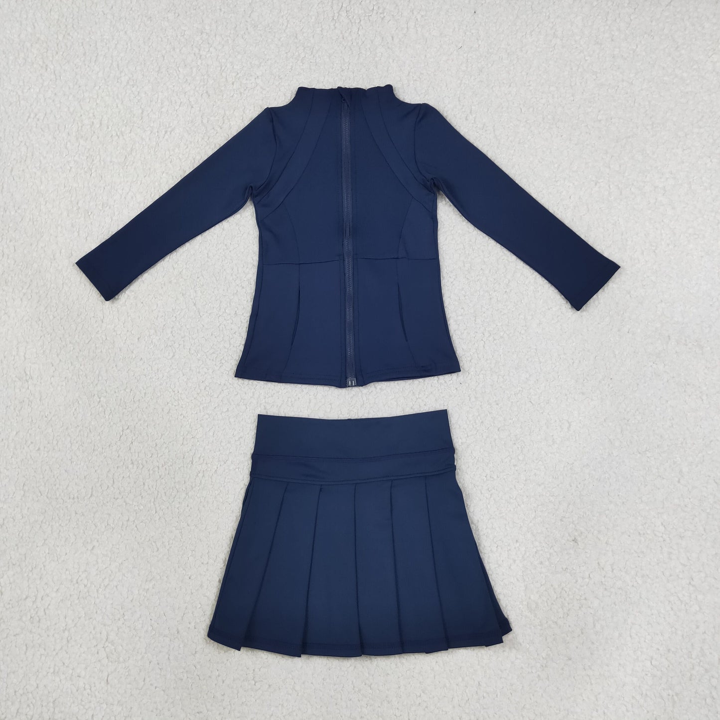 GLD1705 Navy Blue Pleated Yoga Girls Skorts Set