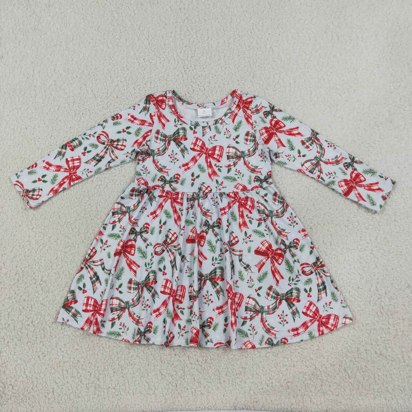 GLD1709 Christmas Coquette Bows Girl's Dress