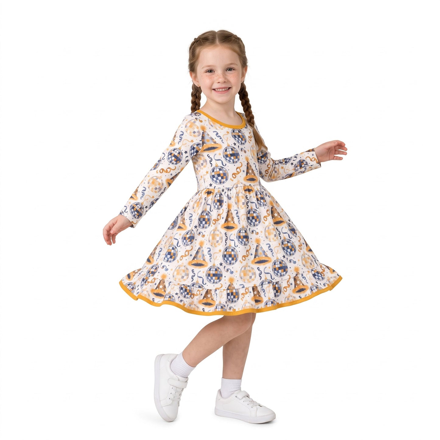 GLD1723 Happy New Year Gold Girl's Dress