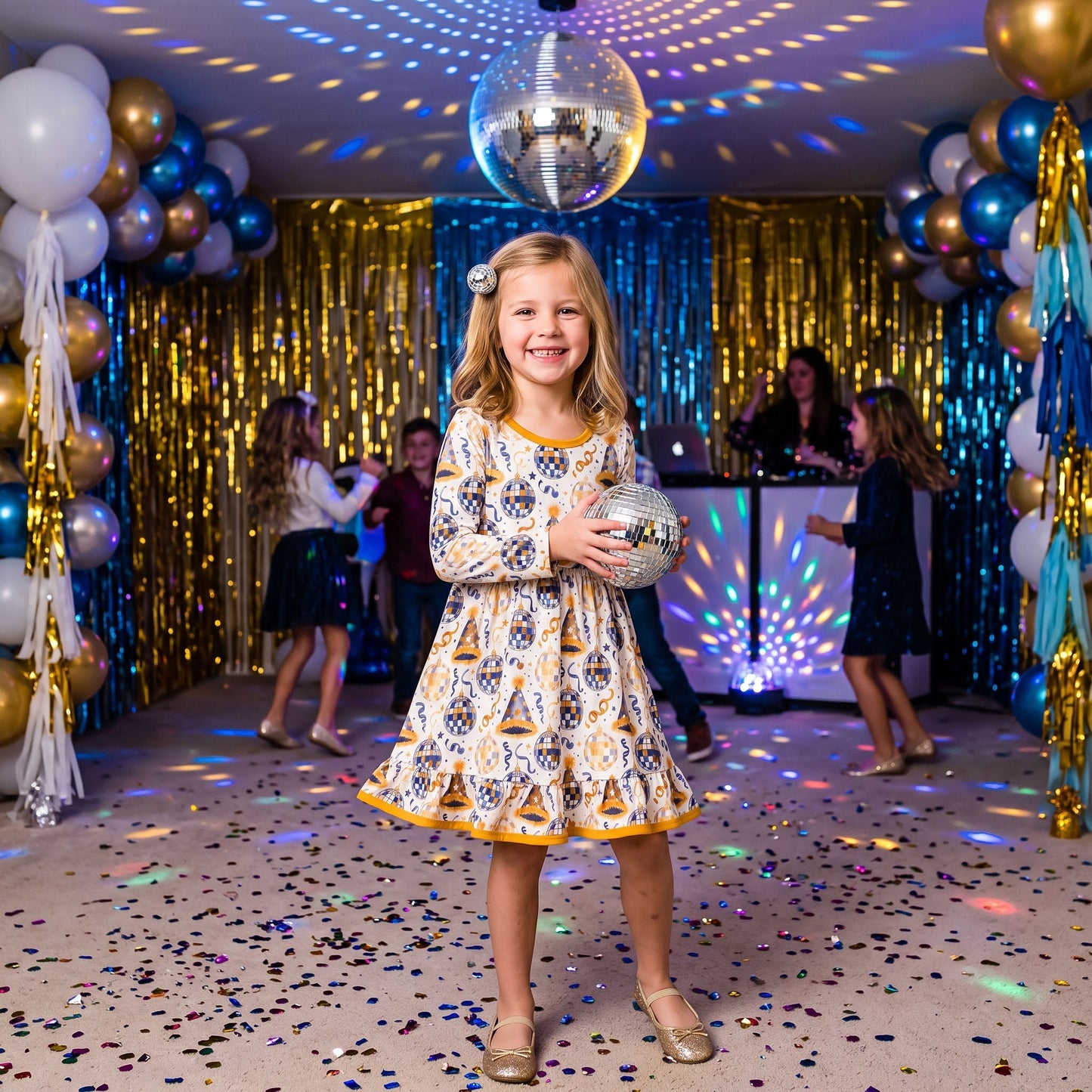 GLD1723 Happy New Year Gold Girl's Dress