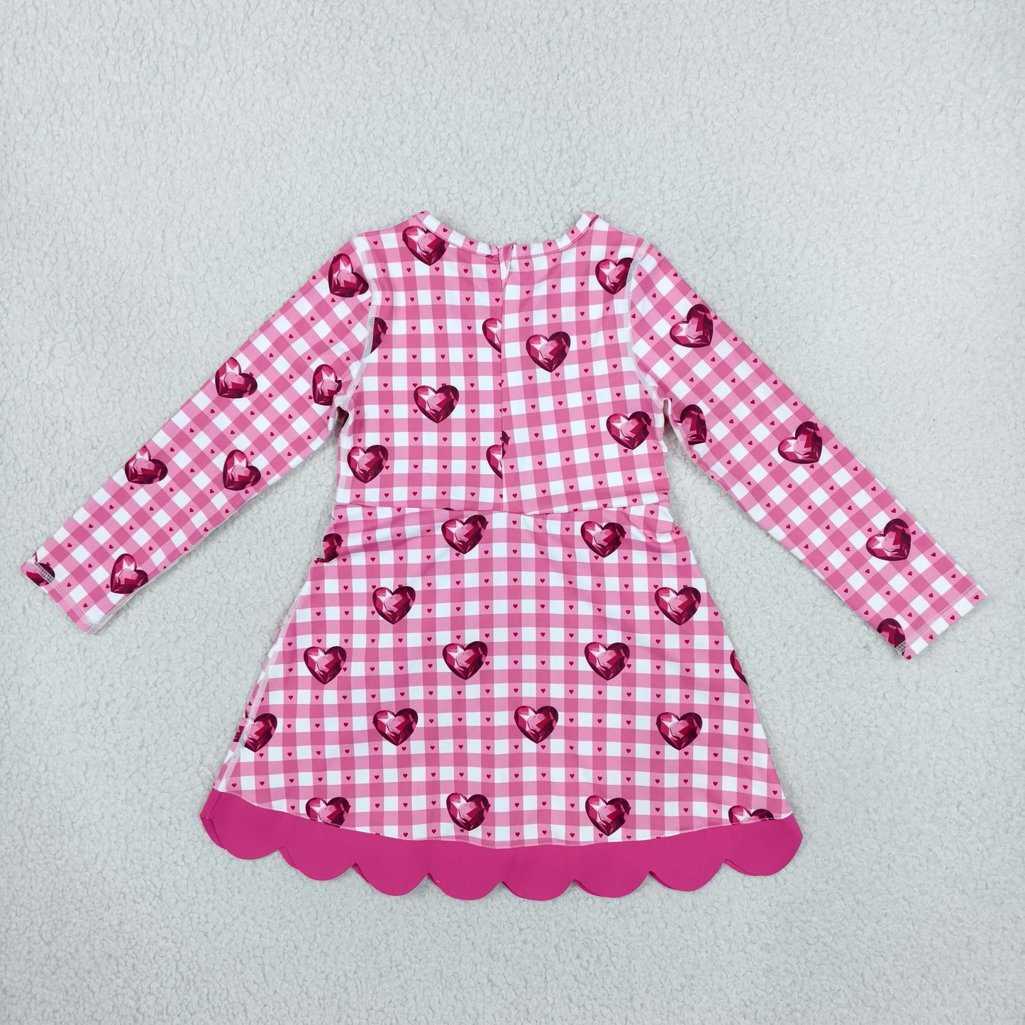 GLD1750 Valentine's Day Love Rose Red Plaid Bows Yoga Scallop Edge Girl's Dress