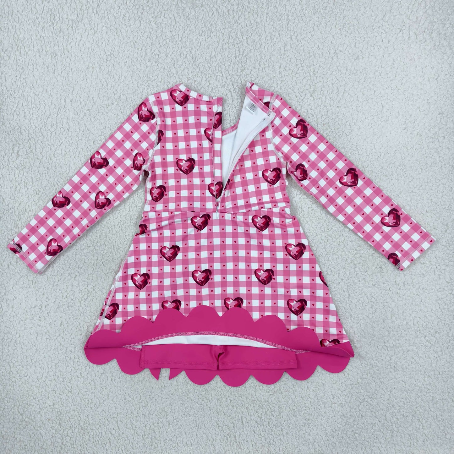 GLD1750 Valentine's Day Love Rose Red Plaid Bows Yoga Scallop Edge Girl's Dress