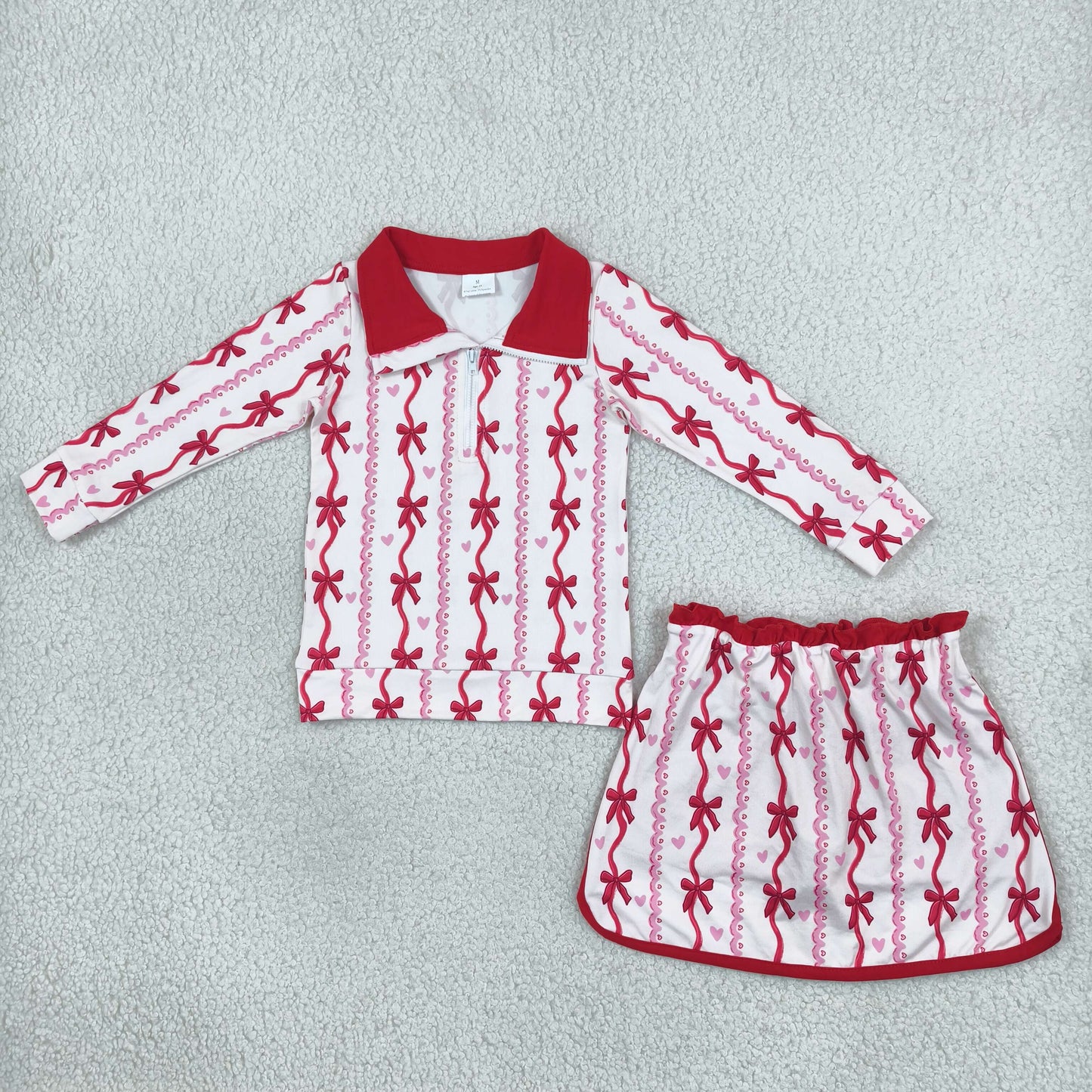 GLD1751 Valentine's Day Love Bows Pullover Girls Skorts Set
