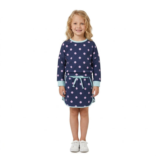 GLD1762 Dots Navy Long Sleeves Girls Skorts Set