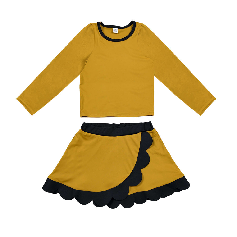 Preorder MOQ 5 pcs Each Style Solid Color Scallop Edge Yoga Girls Skorts Set