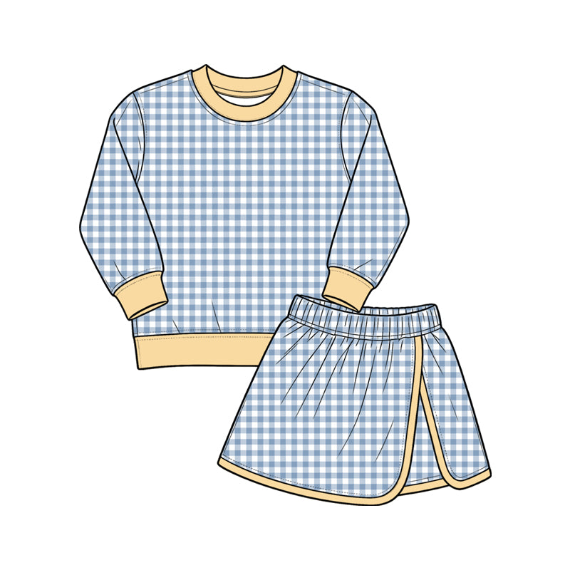 Preorder MOQ 5 pcs Each Style Solid Colorful Plaid Yoga Girls Skorts Set Kids Matching Clothes