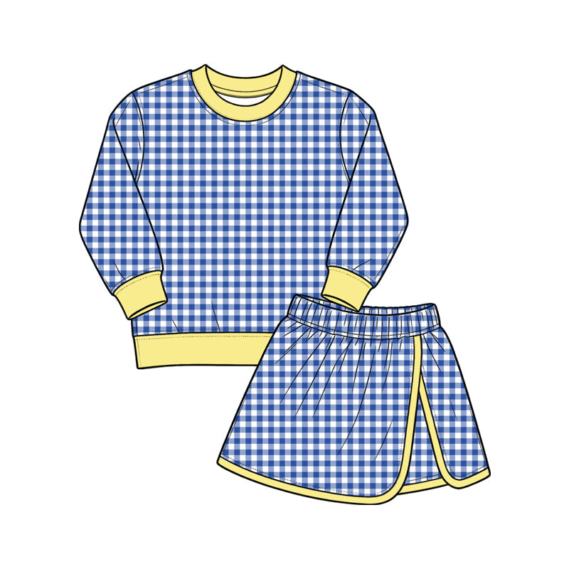 Preorder MOQ 5 pcs Each Style Solid Colorful Plaid Yoga Girls Skorts Set Kids Matching Clothes