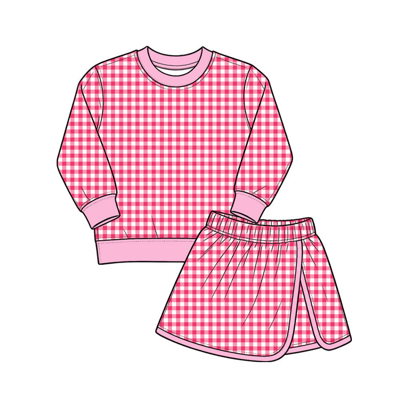 Preorder MOQ 5 pcs Each Style Solid Colorful Plaid Yoga Girls Skorts Set Kids Matching Clothes