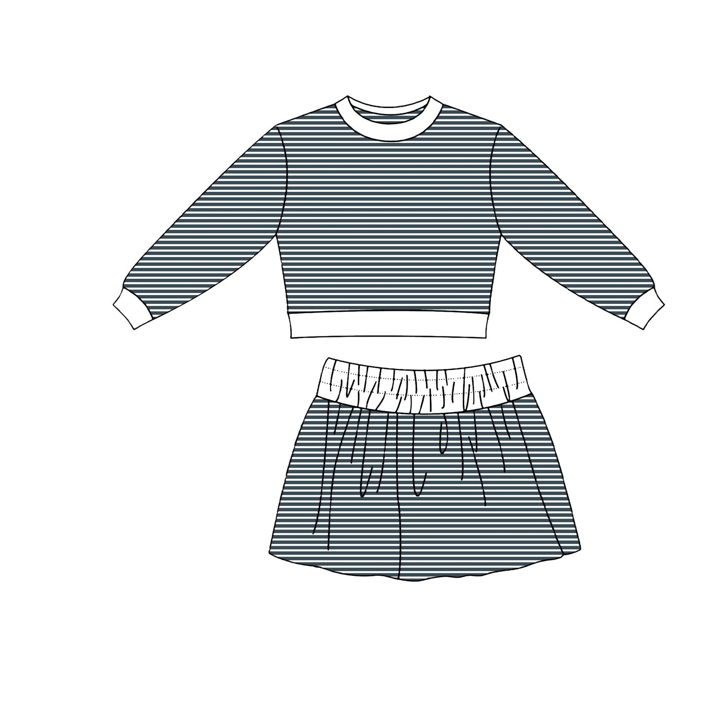 Preorder MOQ 5 pcs Each Style Solid Dark Color Stripe Yoga Girls Skorts Set Kids Matching Clothes