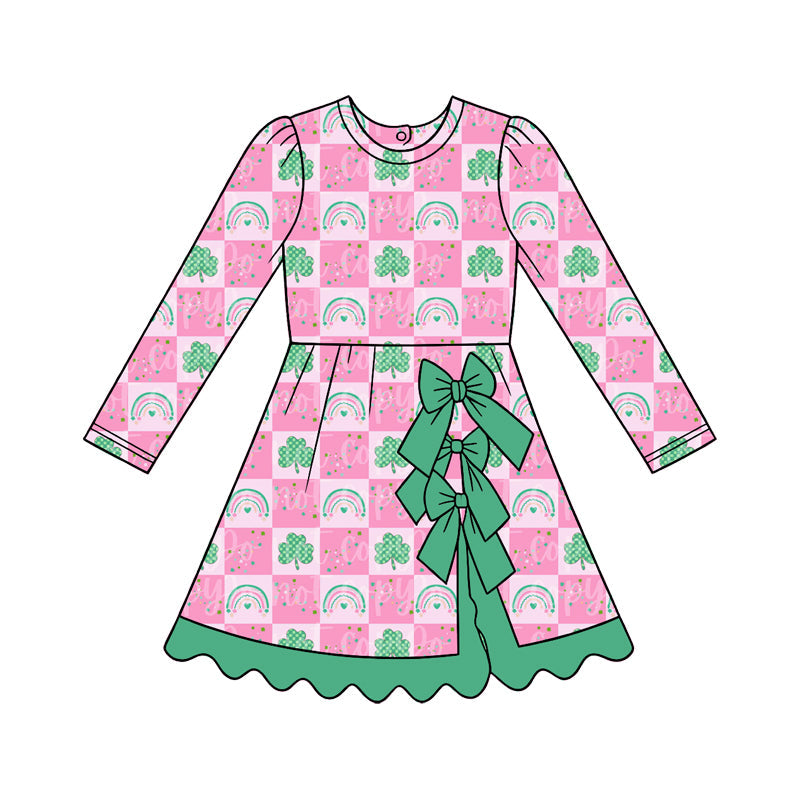 Preorder MOQ 5 pcs Each Style Saint Patrick Leaves Bows Yoga Scallop Edge Girl's Dress