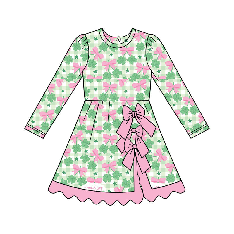 Preorder MOQ 5 pcs Each Style Saint Patrick Leaves Bows Yoga Scallop Edge Girl's Dress