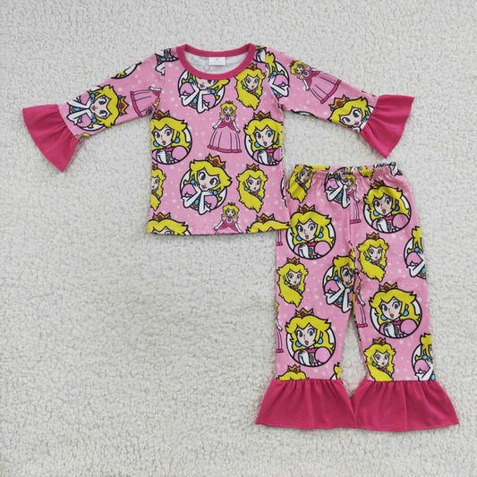 pink princess cartoon bell sleeve pajamas