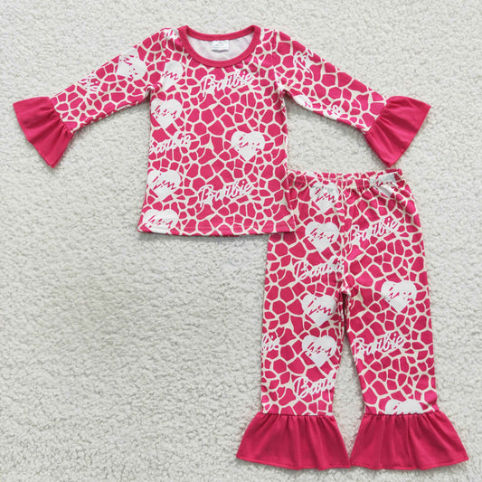 pink leopard bell sleeve pajamas